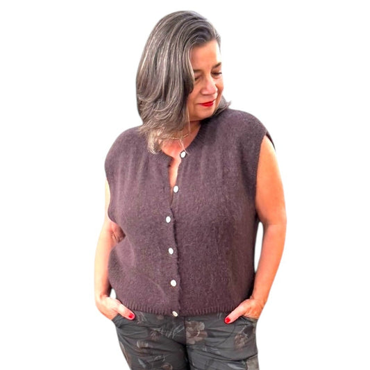 Soft Rich Chocolate Baby Alpaca Sleeveless Sweater Top