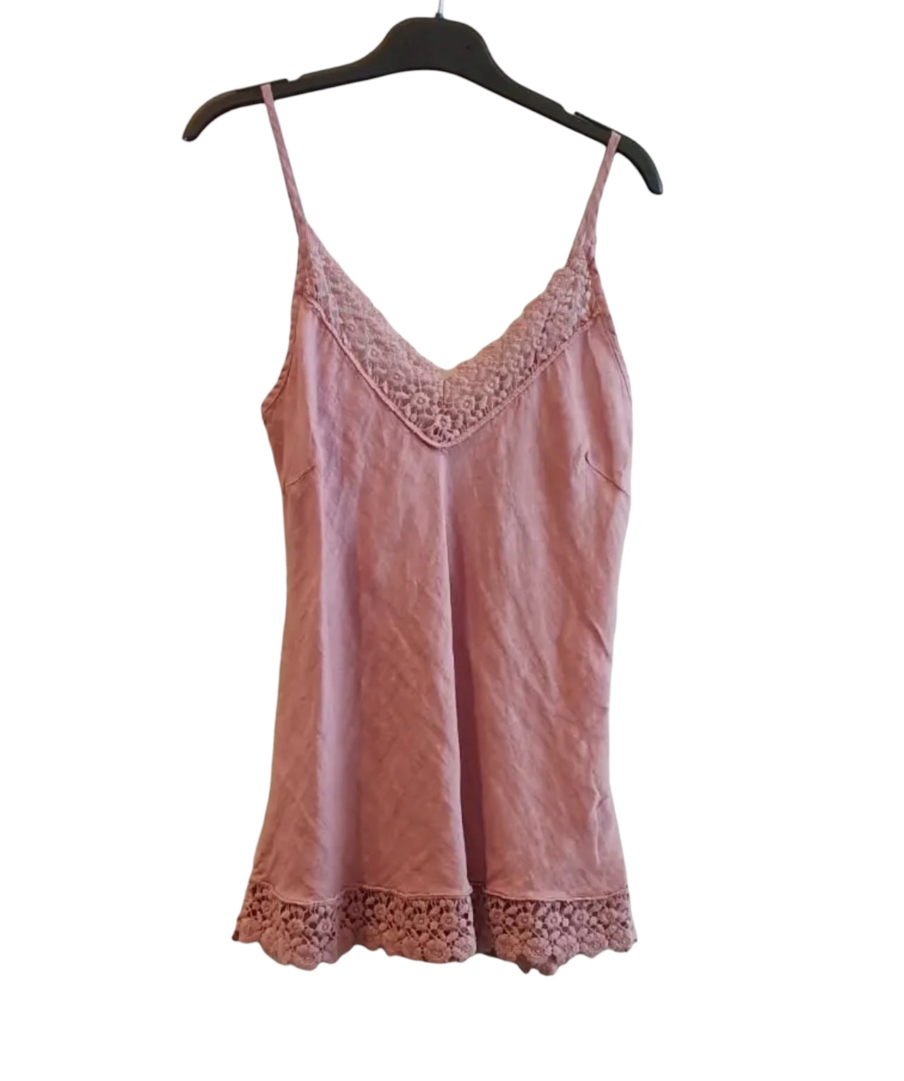 Delicate blush pink lace linen tank top