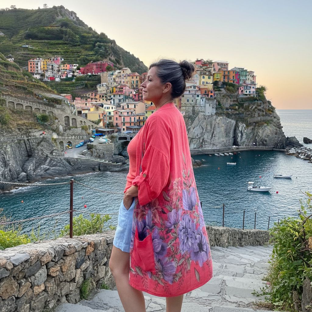 Coral floral breeze linen kimono