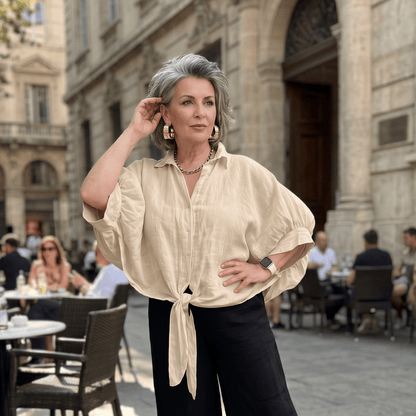 Soft Knot Linen Shirt Women's Italian Linen Shirt Soft Knot Detail Lightweight One Size