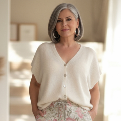 Button Front Alpaca V-Neck Sweater