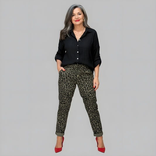 Chic Leopard Print Italian Magic Pants