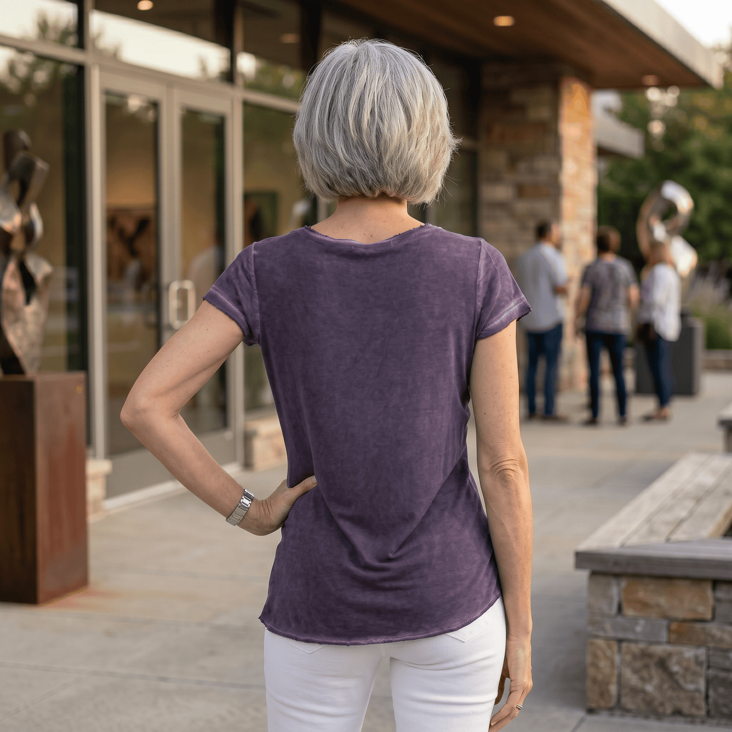 Raw Edge V-Neck Silk Tee Bella Vita Red Raw Edge V-Neck T-Shirt - Silk & Cotton