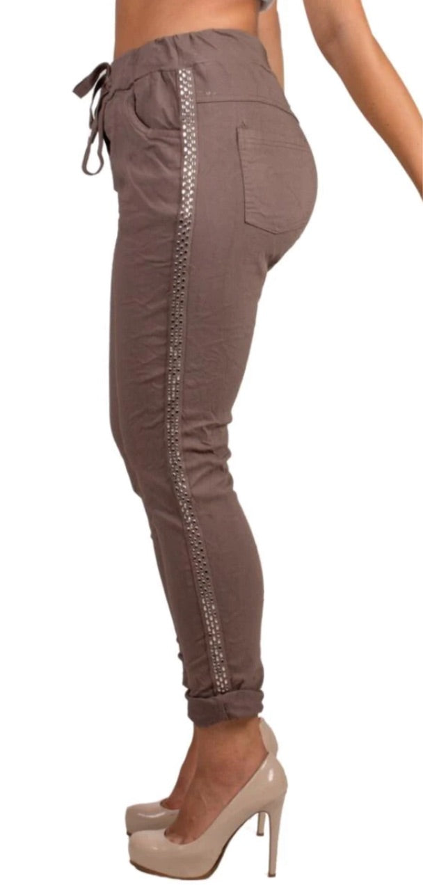 Italian pants with studded sides