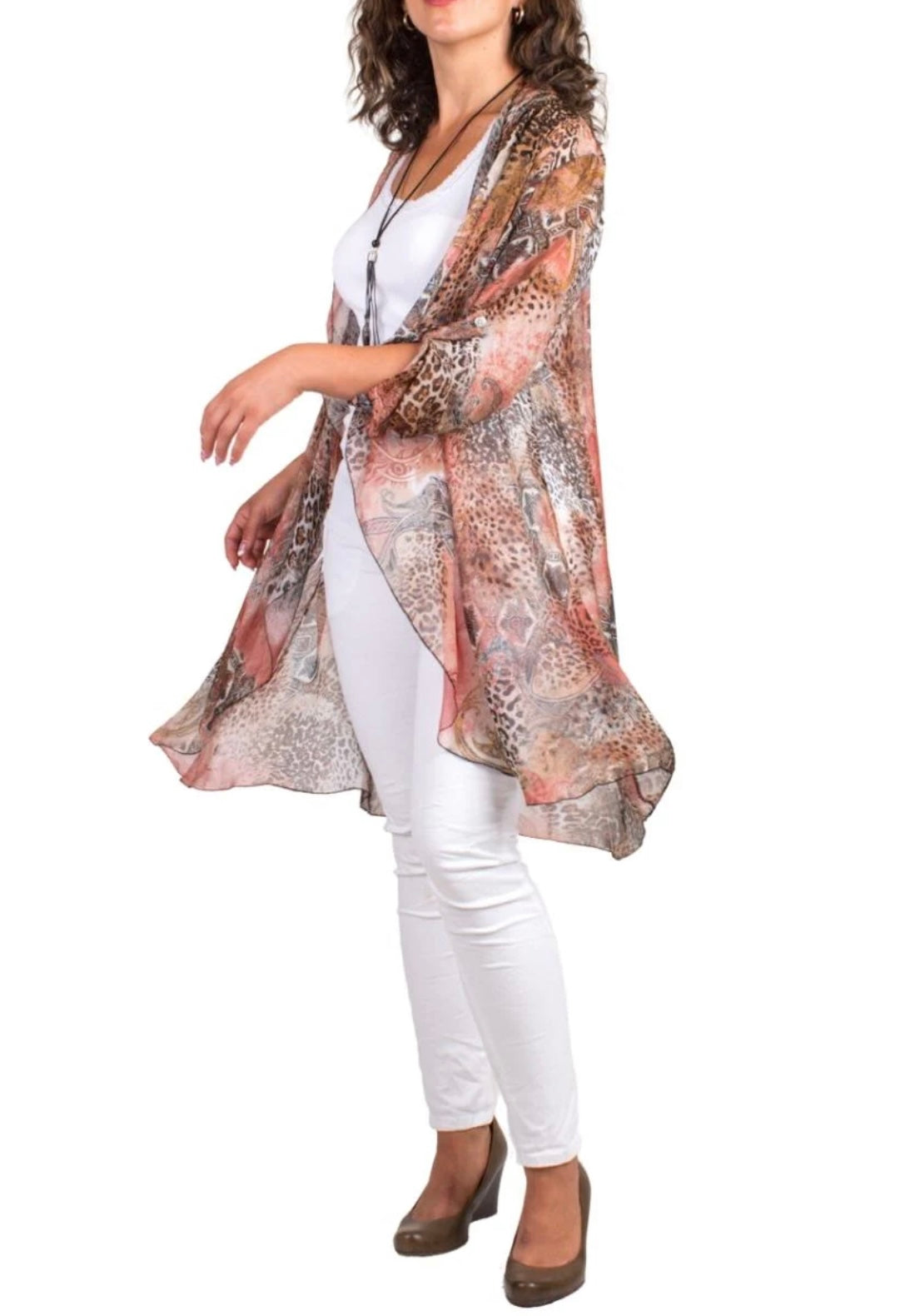 Long silk paisley print cardigan
