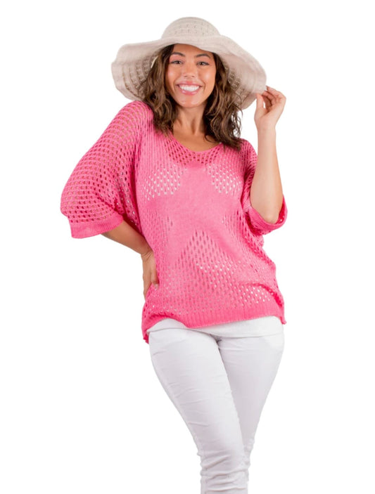 Star knit mesh sweater Star Knit Mesh Sweater with Batwing Sleeves
