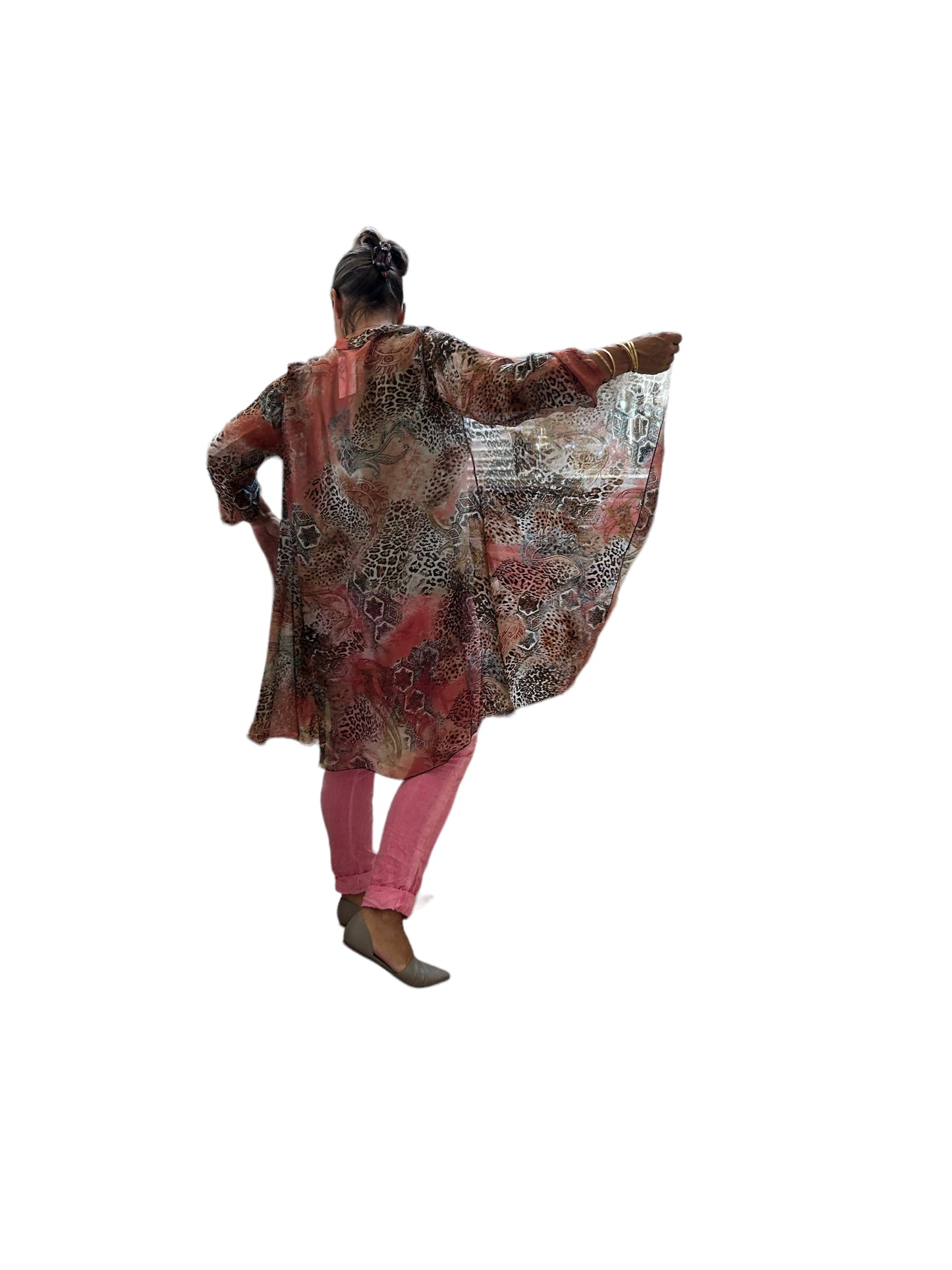 Long silk paisley print cardigan
