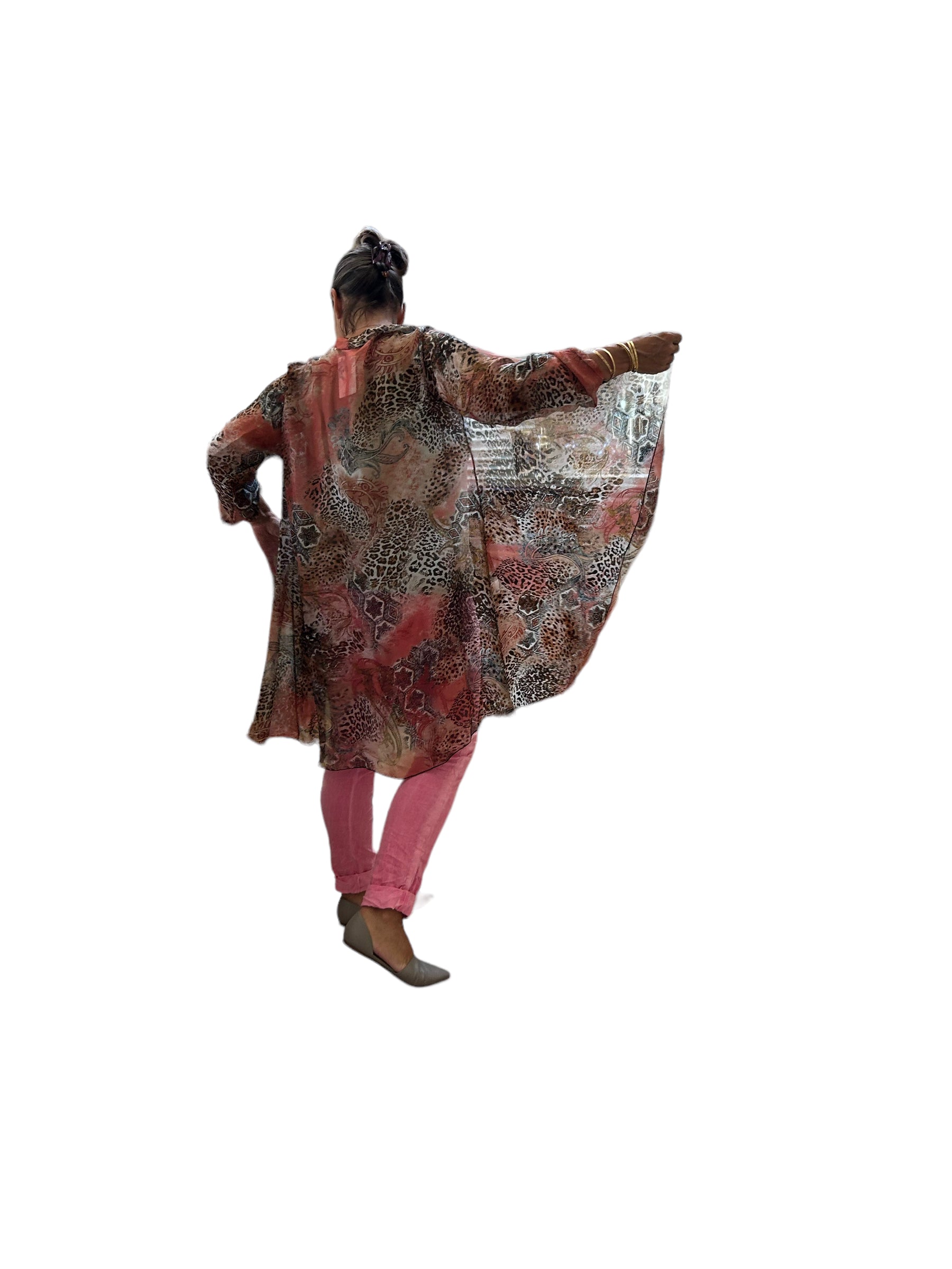 Long silk paisley print cardigan