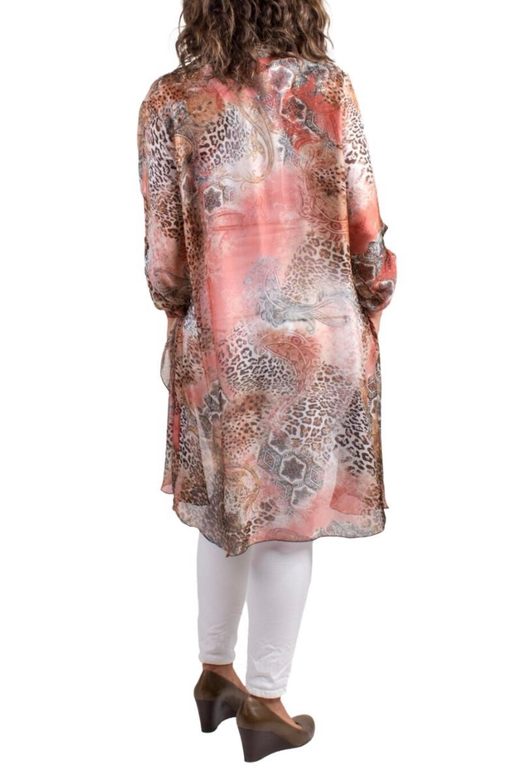 Long silk paisley print cardigan