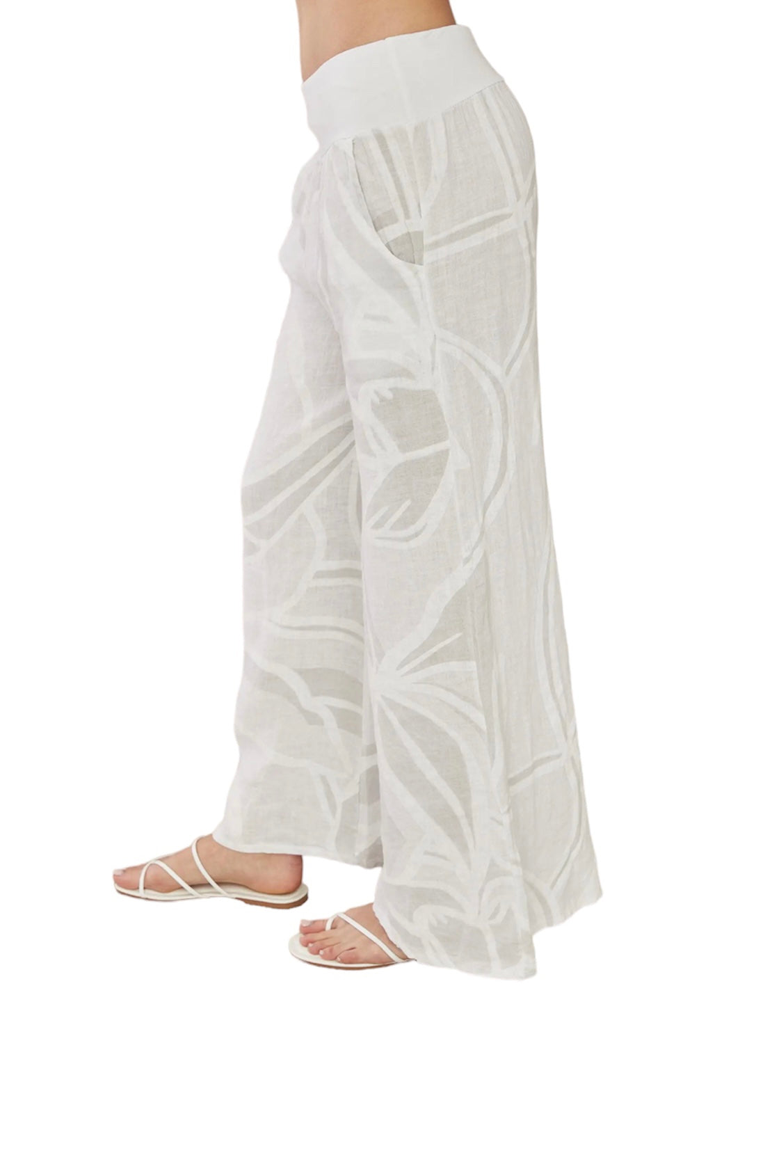 Milano Italian linen tropical floral wide leg pants