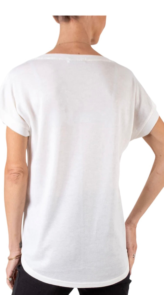 Two tone V neck t-shirt with faux pocket