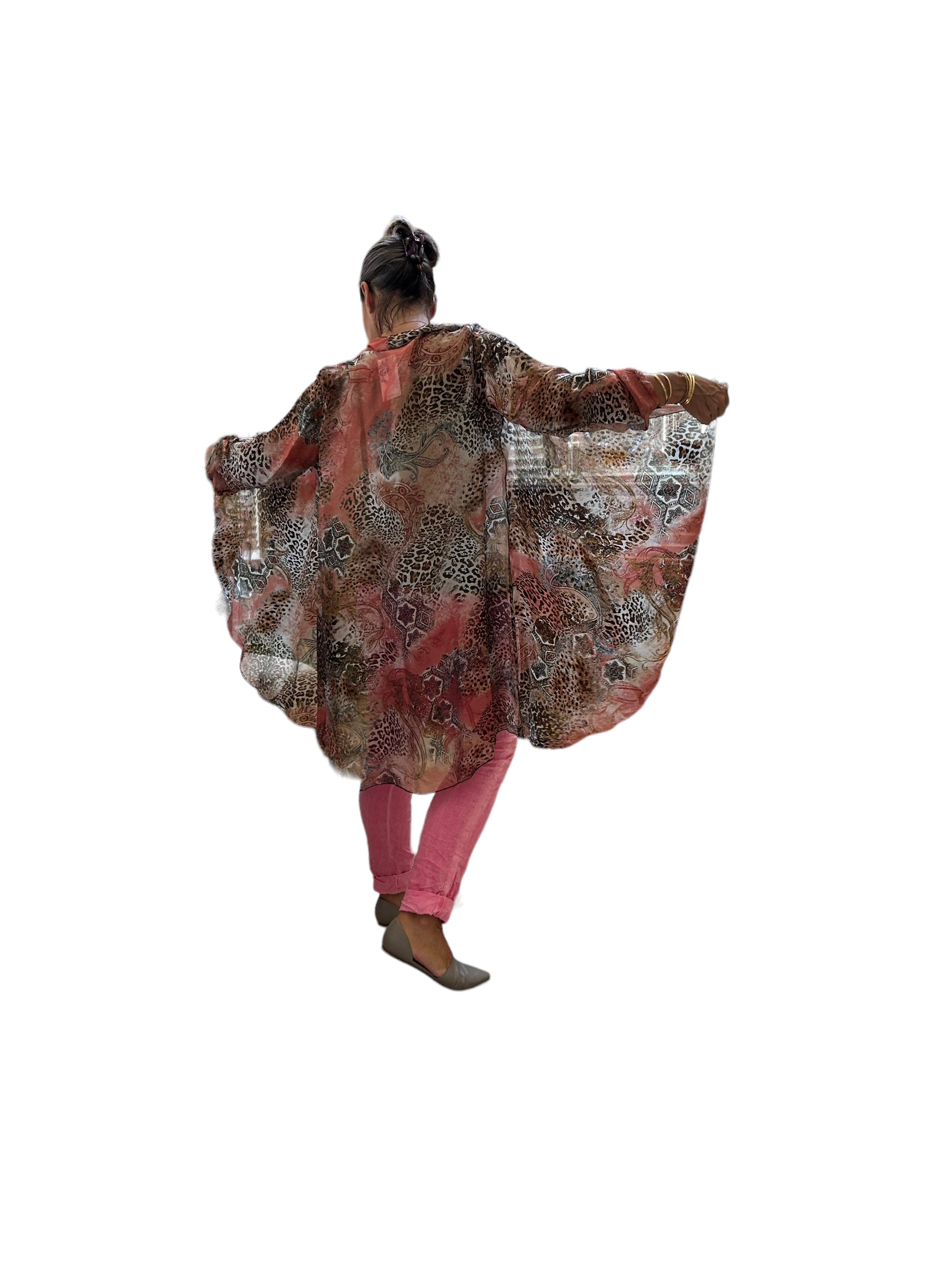 Long silk paisley print cardigan
