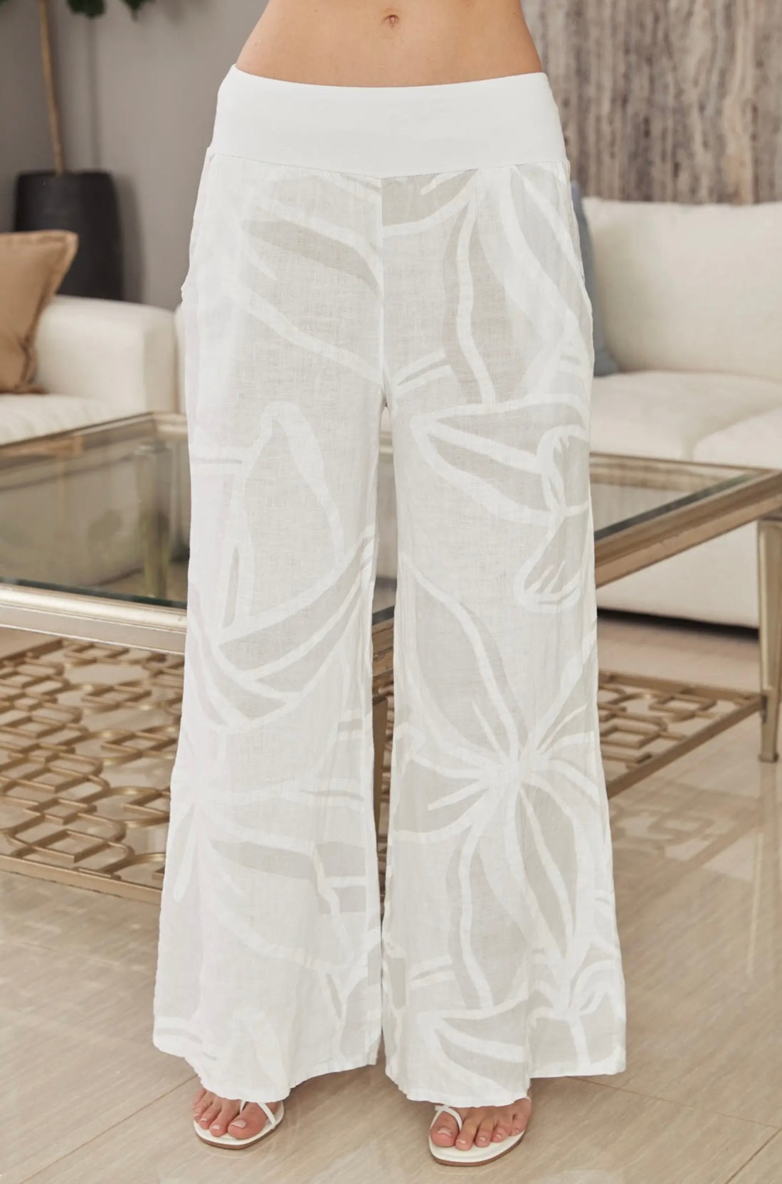 Milano Italian linen tropical floral wide leg pants