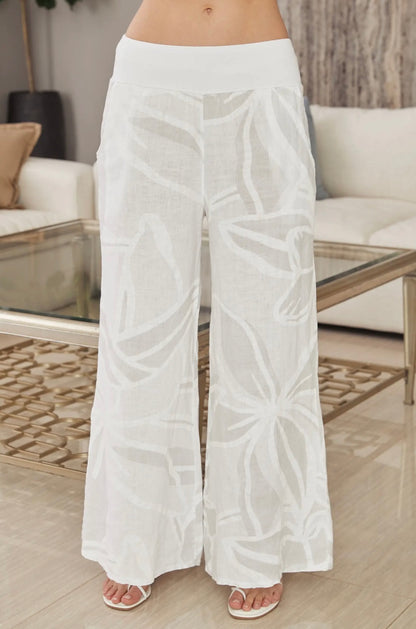 Milano Italian linen tropical floral wide leg pants