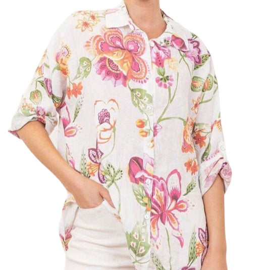 Floral linen blouse
