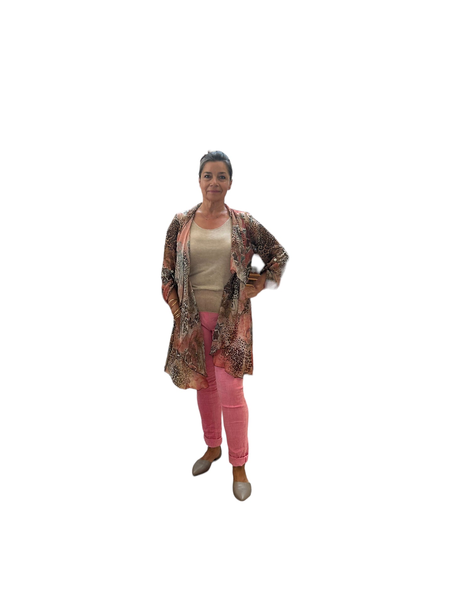 Long silk paisley print cardigan