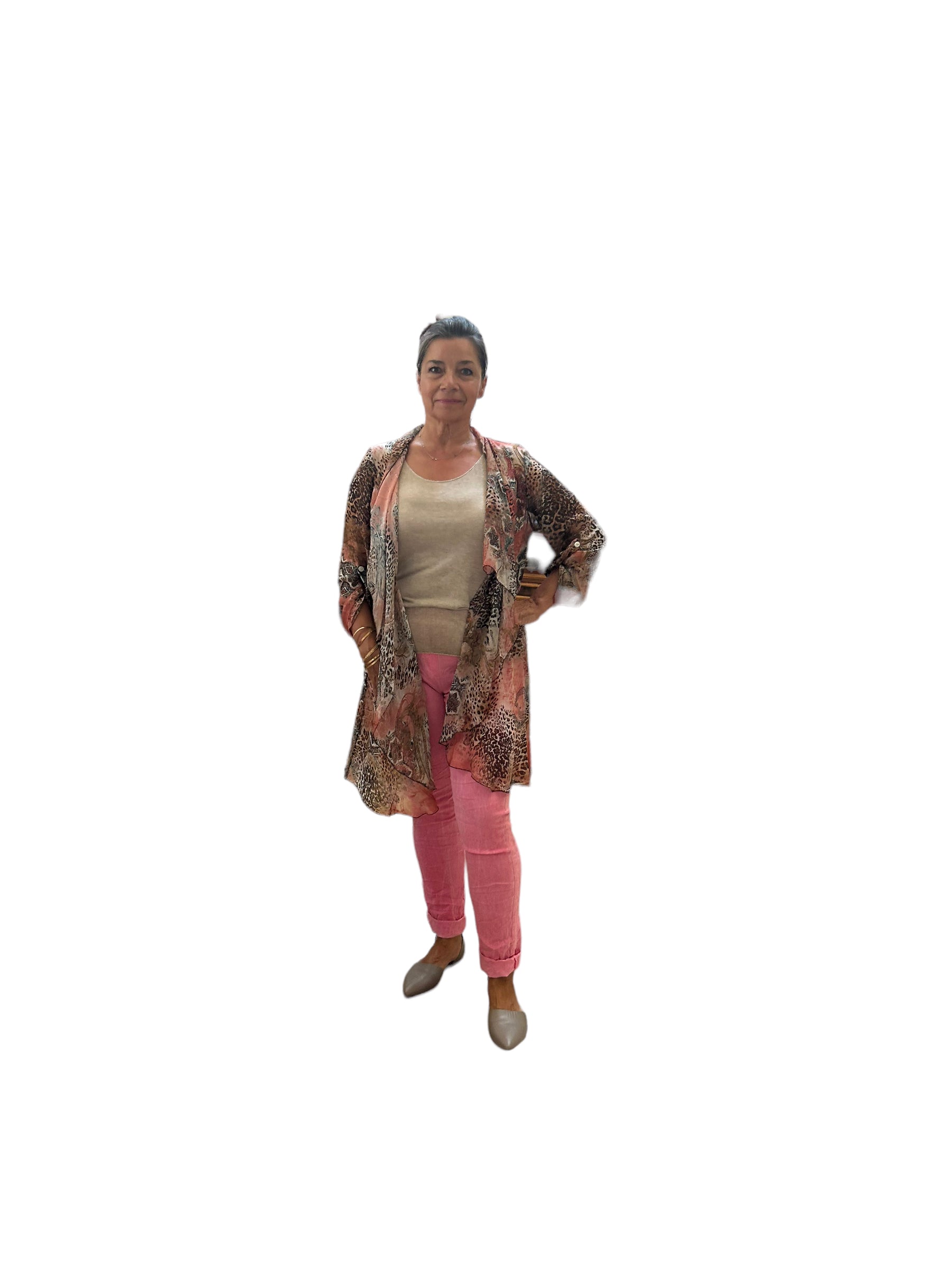 Long silk paisley print cardigan
