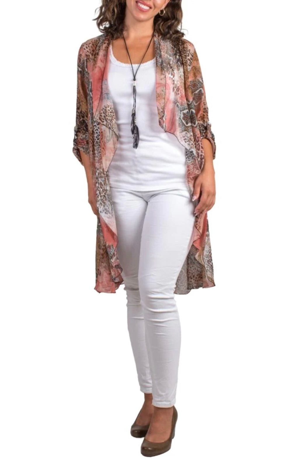 Long silk paisley print cardigan