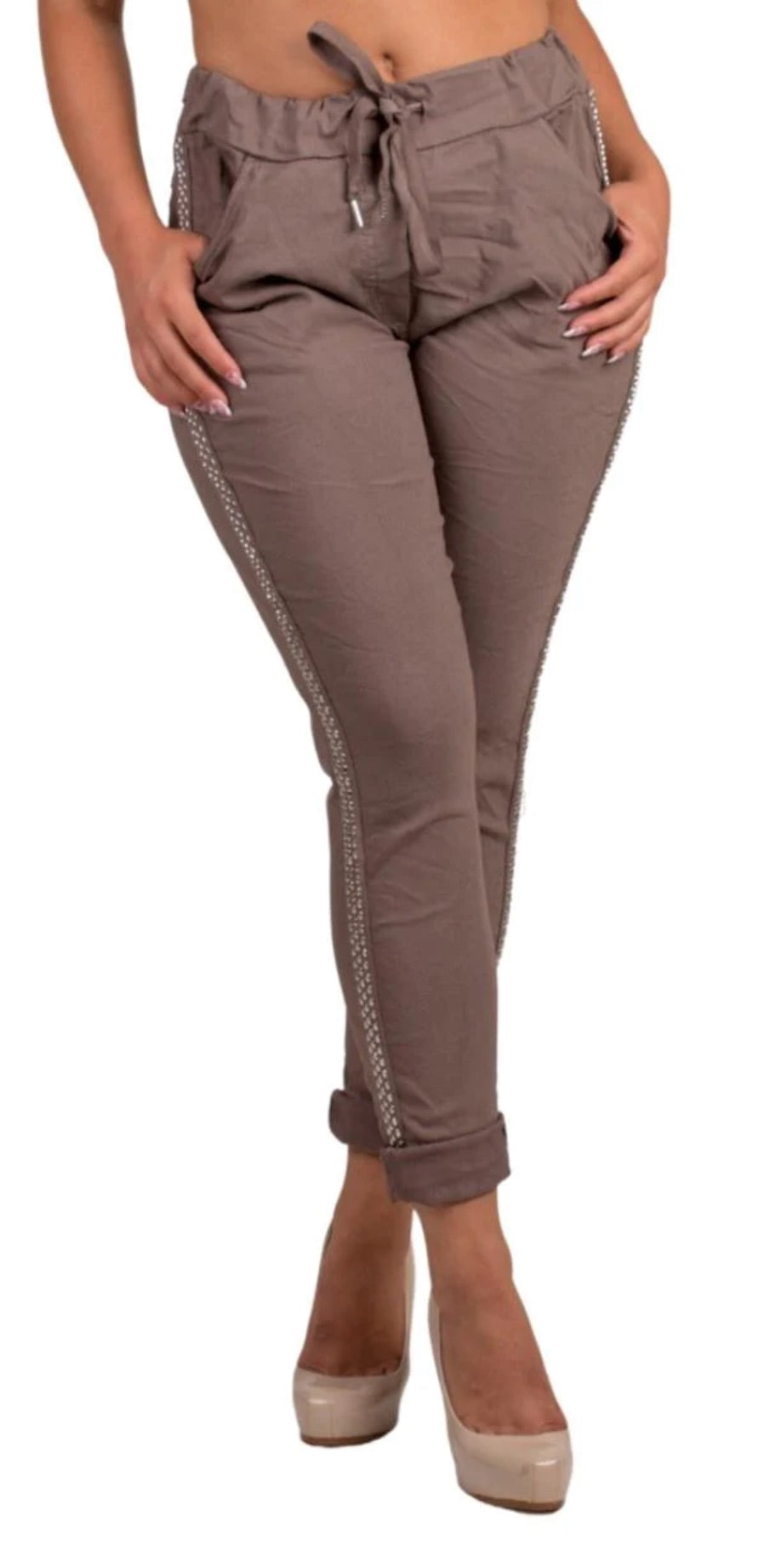 Italian pants with studded sides