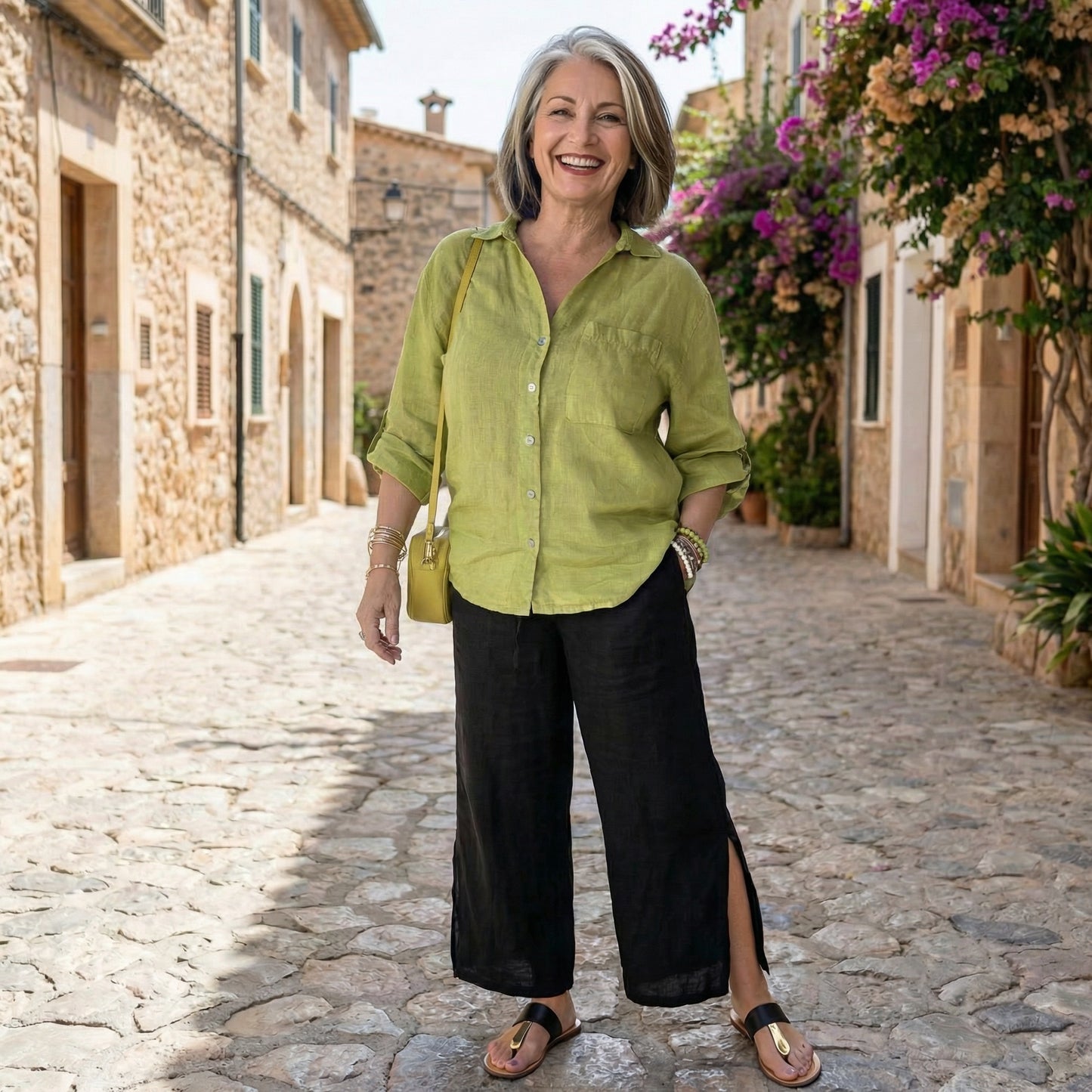 Flo Linen Capri Pants With A Side Slit *BEST SELLER*