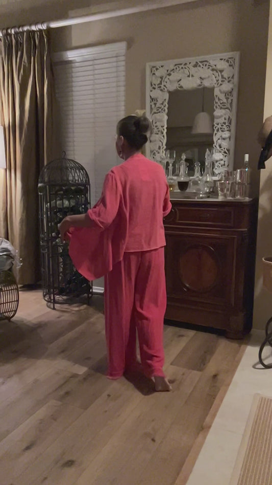 Coral linen waterfall jacket