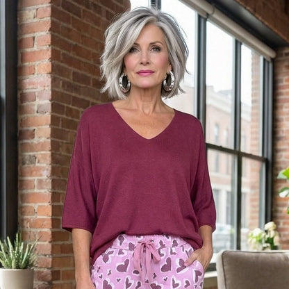 Essential 3/4 Bat Sleeve Light Knit Top Fine Knit 3/4 Bat Sleeve Sweater for Year-Round Wear
