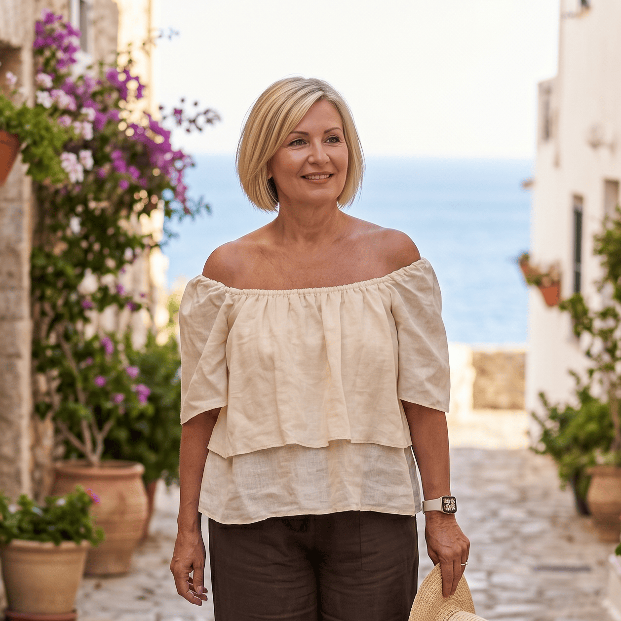 Flowy Off The Shoulder Linen Top Flowy Off The Shoulder Linen Top