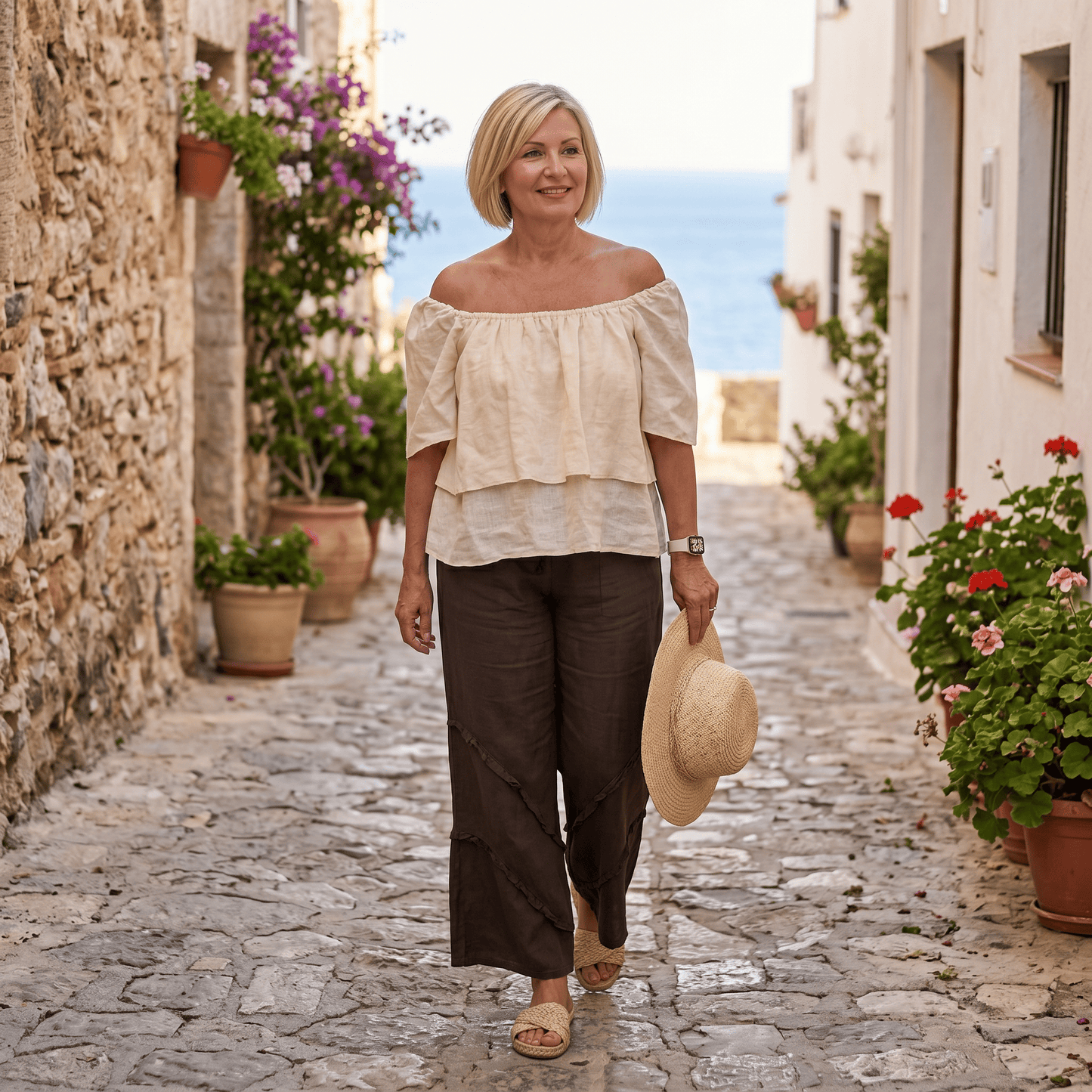Flowy Off The Shoulder Linen Top Flowy Off The Shoulder Linen Top