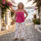 La Vie En Rose - Wide Leg Italian Magic Pants Women's Wide Leg Italian Stretch Pants Rose Print One Size