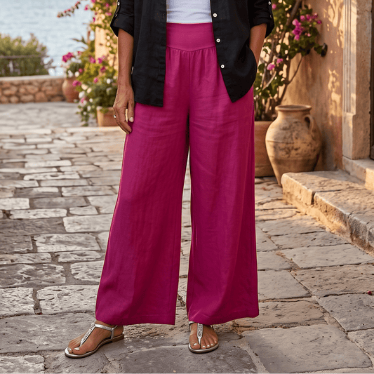 Magenta Wide Leg Linen Pants Women's Magenta Wide Leg Linen Pants Lightweight One Size