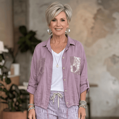 The Ravello Shimmer Linen Shirt Women's Italian Shimmer Linen Shirt Lightweight Summer One Size