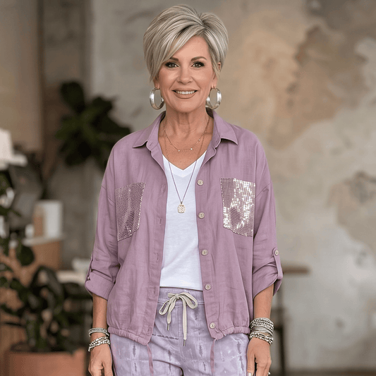 The Ravello Shimmer Linen Shirt Women's Italian Shimmer Linen Shirt Lightweight Summer One Size
