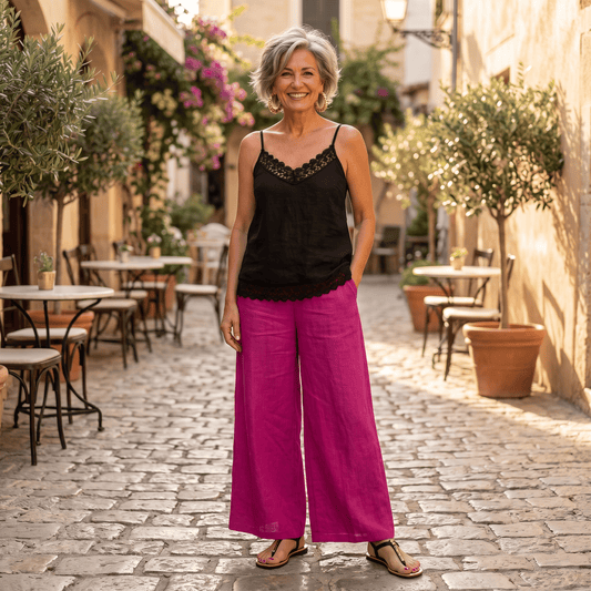 Magenta Wide Leg Linen Pants Women's Magenta Wide Leg Linen Pants Lightweight One Size