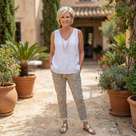 Raw Edge Linen V-Neck Top