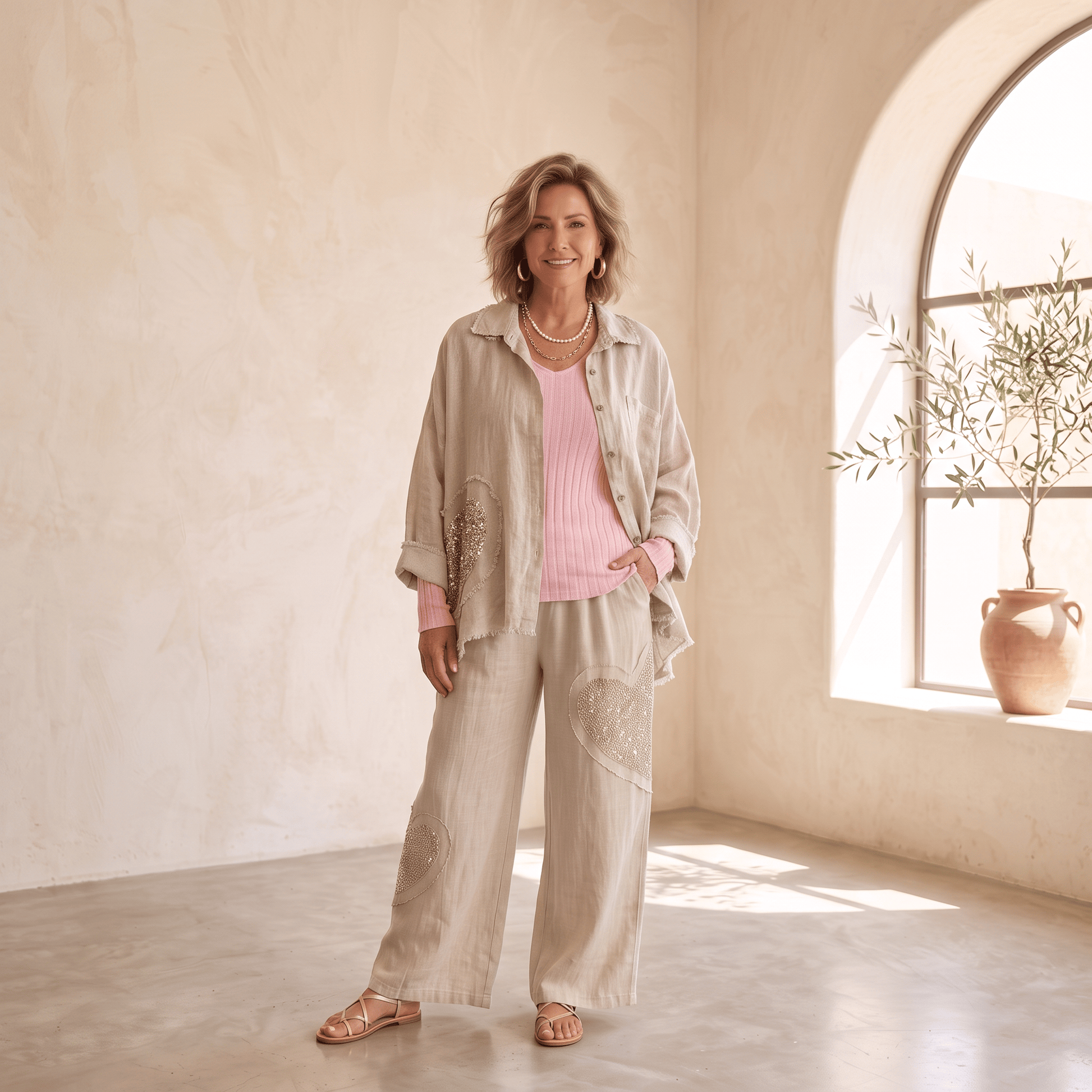 Amore Linen Button-Down Shirt Women's Italian Linen Button Down Shirt Lightweight Summer One Size