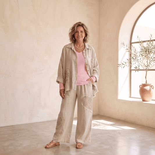 Amore Linen Button-Down Shirt Women's Italian Linen Button Down Shirt Lightweight Summer One Size