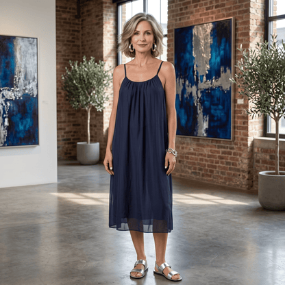 Navy Blue Twilight Silk Dress Navy Blue Twilight Silk Dress