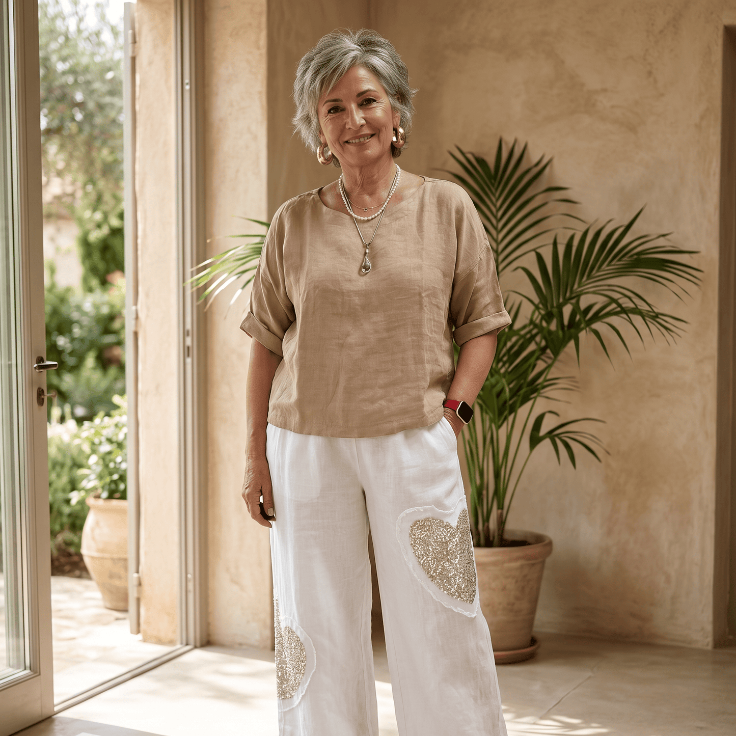 Elisa linen top Elisa Linen Top with Boat Neck and 3/4 Sleeves