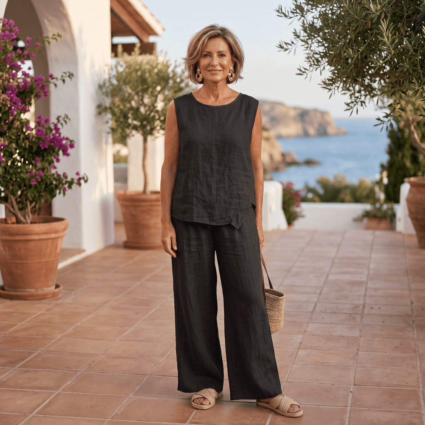 Amalfi Wide Leg Linen Pants Women's Wide Leg Italian Linen Pants Lightweight Summer One Size