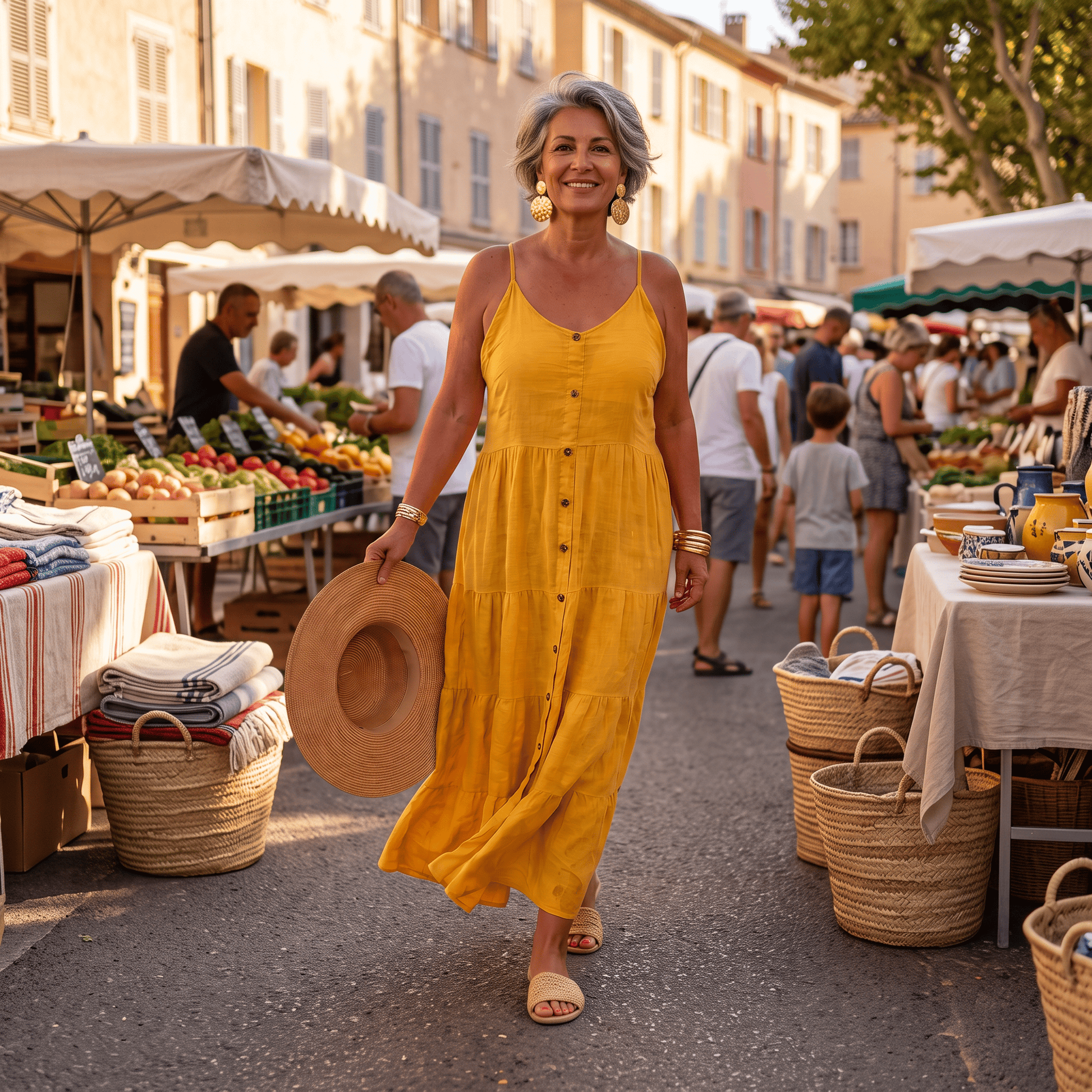Viviana Tiered Yellow Linen Dress Women's Yellow Tiered Italian Linen Dress Lightweight Summer One Size