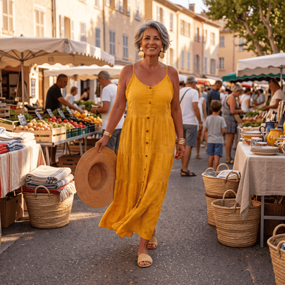 Viviana Tiered Yellow Linen Dress Women's Yellow Tiered Italian Linen Dress Lightweight Summer One Size