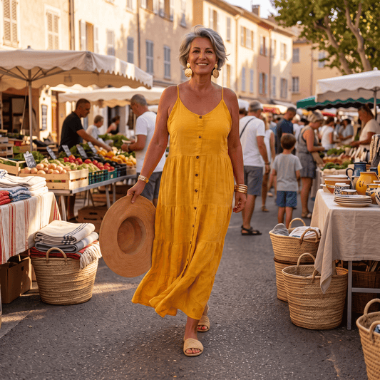 Viviana Tiered Yellow Linen Dress Women's Yellow Tiered Italian Linen Dress Lightweight Summer One Size