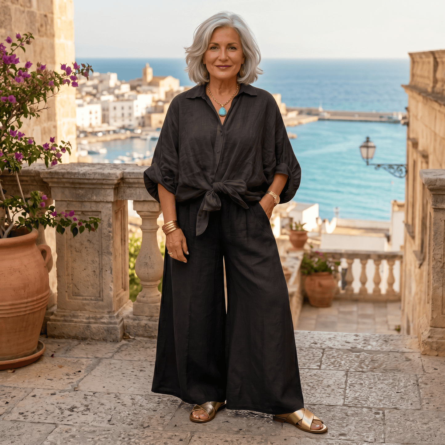 Amalfi Wide Leg Linen Pants Women's Wide Leg Italian Linen Pants Lightweight Summer One Size