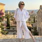 Flo Linen Capri Pants - Our Best-Selling Summer Essential White Flo Linen Capri Pants with a Side Slit | Linen Resort Wear