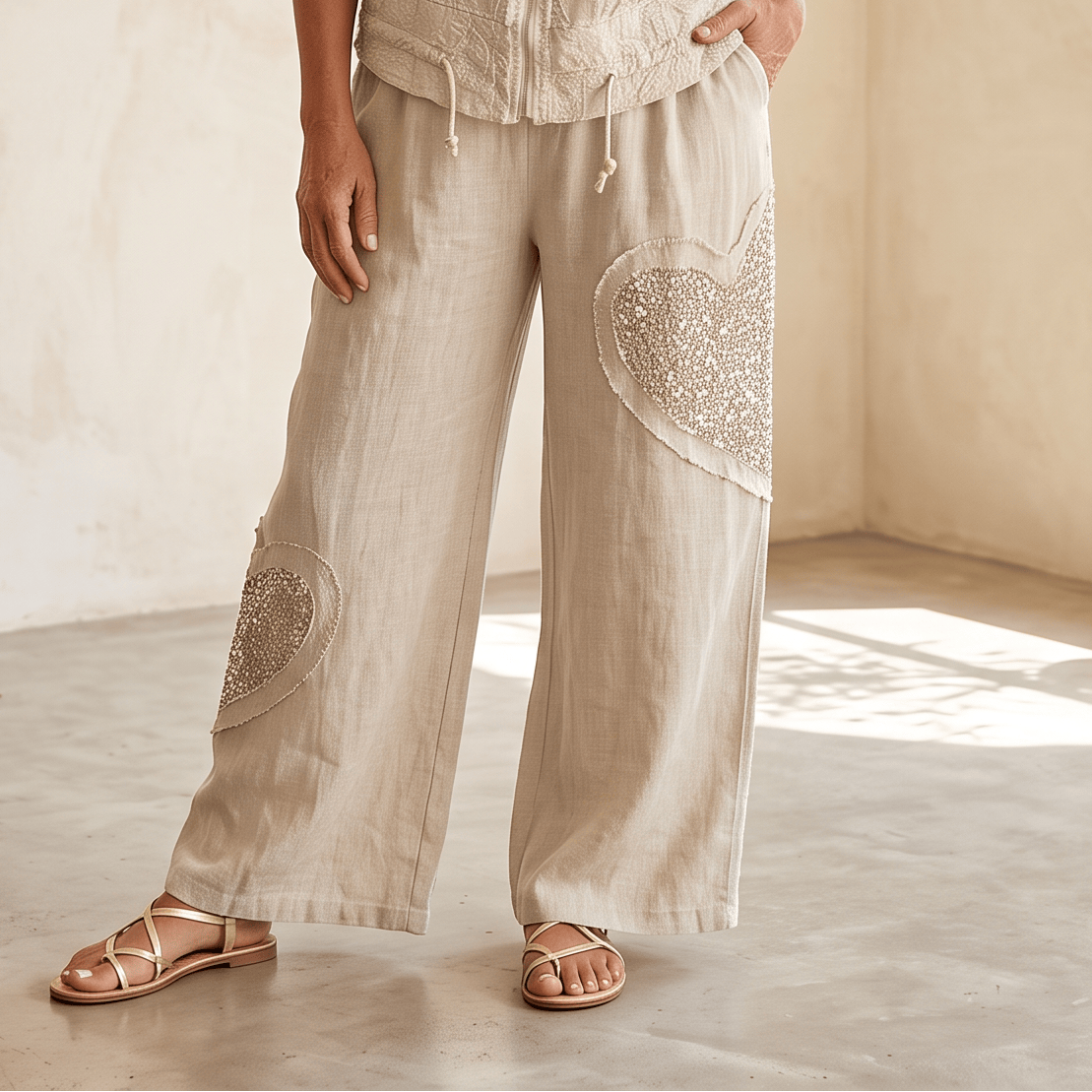 Amore Wide Leg Linen Pants Women's Wide Leg Italian Linen Pants Comfortable Summer One Size