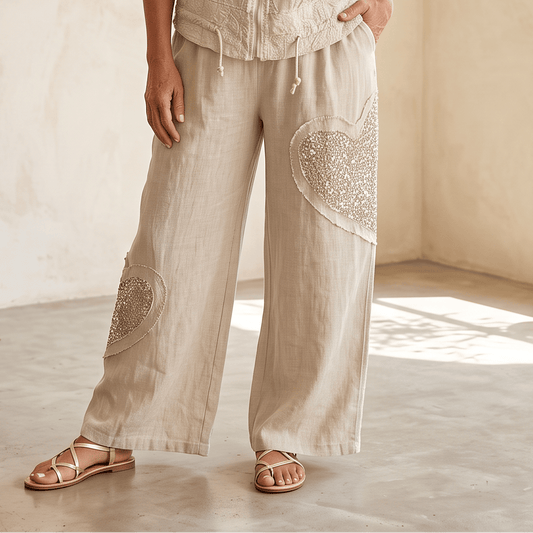 Amore Wide Leg Linen Pants Women's Wide Leg Italian Linen Pants Comfortable Summer One Size