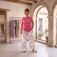 La Vie En Rose - Wide Leg Italian Magic Pants Women's Wide Leg Italian Stretch Pants Rose Print One Size