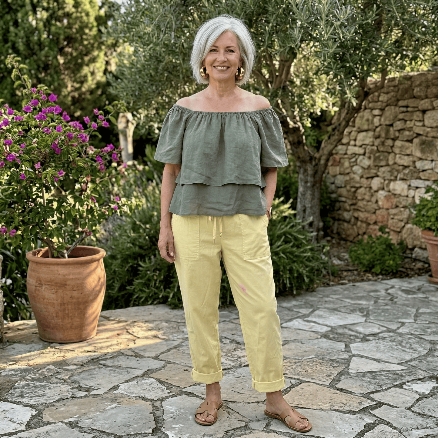 Flowy Off The Shoulder Linen Top Flowy Off The Shoulder Linen Top