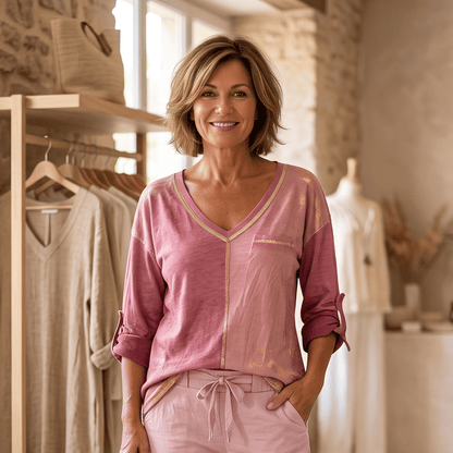 Two Tone Long Sleeve V-Neck Two Tone Long Sleeve V-Neck