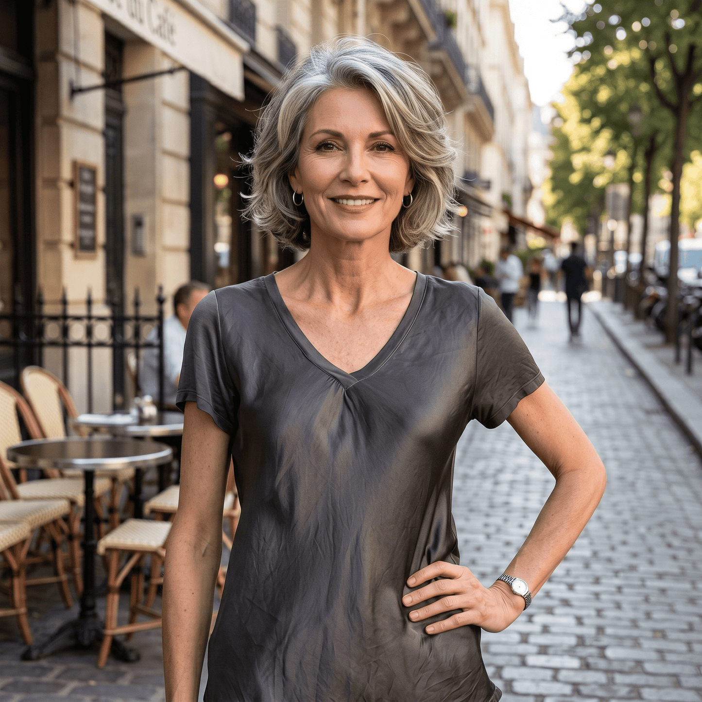 Satin V-Neck T-Shirt Lola Satin V-Neck Tee - Comfort & Elegance